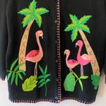 Quacker Factory The  Black Knit Flamingo Sequin Tropical Cardigan Sweater 2XL Photo 4
