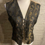 Tahari Women's Paisley Brocade Vest Metallic Gold Black Sleeveless Size 10 Photo 0