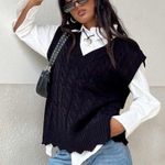 Princess Polly Antonia Sweater Vest oversized Cable Knit Black SZ XS/S Photo 0
