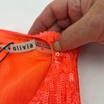 Alice + Olivia  Cara Sleeveless Coral Orange Sequin Mini Dress SZ 14 Back Zip NEW Photo 5
