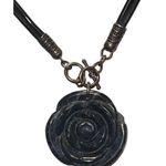 Vintage Genuine Blue Lapis Rose Pendent 925 Toggle Leather Choker Necklace Photo 4