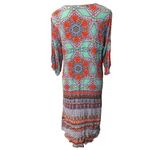 Democracy boho medallion teal and off red orangish paisley print 3/4 sleeves wit Photo 5