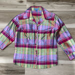 The Denim Tailor Silk Plaid Multicolored Button Up Blouse Top Women’s 6 Pink Photo 0