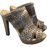 BCBGMAXAZRIA BCBGmaxazaria faux snake tan laser sandal heels women's size 6.5 BCBG‎ Photo 0