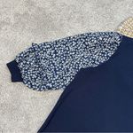 Adrianna Papell  Sweater Blouse 3/4 Balloon Sleeve Floral Ruffle Neck in Navy S Photo 4