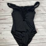 Bar III Solid Lace Up Off-The-Shoulder One-Piece Swimsuit Size M Black New Photo 0