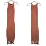 Lulus Marama Shiny Coral Crochet Sleeveless Fringe Midi Dress Small Photo 2