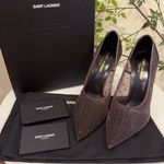 Saint Laurent Authentic  Anja Tulle Rhinestone Mesh 105 Pump Brown Coffee 37.5 Photo 1