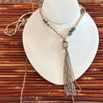 Chico's Chico’s Elegant Gold and Green Tassel Necklace 34”-37” Photo 0