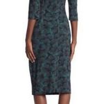 Hugo Boss BOSS  Epona V-Neck Sheath Midi Dress Printed Green Fantasy Medium NWT Photo 1