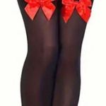 Gothic Black and red bow thigh punk high emo stockings Multiple Photo 2