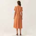 Rihoas Orange V Neck Pleated Button Midi Dress Photo 3