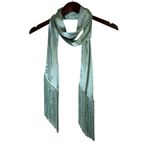Free People  Charmer Fringe Skinny Scarf Mint Green Elegant Silky Evening Glam Photo 9