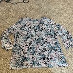 Karl Lagerfeld Paris Floral Print Long Sleeve Blouse Blue Pink Romantic Top L Photo 6