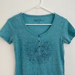 Lucky Brand Heathered Heather Aqua Blue Graphic Henley Short Sleeve T-Shirt Tee Photo 1