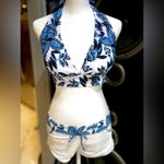 NWOT Women's Sporty Two Piece Swimsuit Halter Push Up Top w/ Shorts Size:Large Blue Photo 2