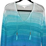 J. Jill 100% Linen Ombré Blue White Open Knit Tassel Beaded Aqua Size Small Photo 1