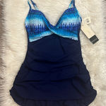 NWT Profile by Gottex twist front ruched tummy control swimsuit dress 14 Blue Photo 0
