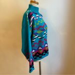 Vintage 80s Gitano Geometric Print Sweater Colorful Boxy Aqua Blue Check Medium Photo 3