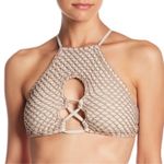 Lucky Brand  Los Cabos Crochet Bikini Top NWT size Medium Sand High‎ Neck Halter Photo 0