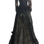 Goth Black Wedding Train Appliqué Dress Size 8 Photo 6