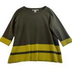 Max Studio  Plus 1X Sweater 3/4 Sleeve Forest Green Striped Pullover Women's Photo 0