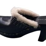 Nine West  chunky heel clog mule Studded Black leather Size 8.5 Sherpa Retro Photo 1