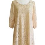 Rachel Kate  Cream Pink Lace Overlay 3/4 Sleeve Scoop Neck Mini Dress Medium NEW Photo 0