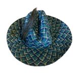 VINTAGE 1960'S BLUE & GREEN & PATTERN FEDORA HAT WITH DECORATIONS Photo 5