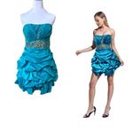 TEAL AQUA BLUE‎ MERMAID RHINESTONE RUCHED STRAPLESS PARTY MINI DRESS LARGE EUC Blue Photo 2
