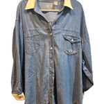 Vintage Kiko Mo Denim Shirt Corduroy Collar Button Up Long Sleeve Womens 24W Blue Photo 0