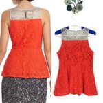Anthropologie Moulinette Soeurs Glitzen Lace Peplum Tank Size 8 Orange Red Motif Photo 2