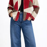 Vntg Karen Arnold Patchwork Leather Jacket Red Cream Colorblock Y2K Photo 0