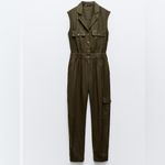 ZARA Jumpsuit Dark Green Button-Up Linen Blend Size XL Photo 1