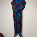 Dress Forum  Blue Red Tropical Print Jumpsuit Womens S Beachy Vacation Casual Photo 2