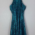 Dress the Population Teal Sequined Sequin Mini Halter Skater Dress size Small Photo 0
