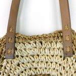 Woven Straw Oval Hobo Shoulder Purse Bag Tan Ivory Beach Travel Zip Closure Photo 9