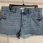 H&M Blue Jean Shorts with Frayed Hem and Mid-Thigh Length Photo 0