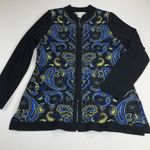 Misook  Paisley Knit Zip Up Hip Length Cardigan Sweater Black Blue Yellow Size S Photo 12