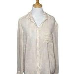 Lulus  Cream Sheer Button Front Collard Shirt Size Large. Womens Beach Resort Photo 0