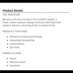 FILA  SPORT Women’s Orchid Performance Jacket Photo 2