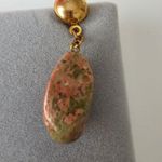 Unakite Jasper Crystal Gold Tone Metal Dangle Pierced Earrings Orange Photo 6