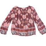 Lucky Brand  Peasant Blouse Womens Small Red Pink Floral Boho Lightweight Chic Photo 2