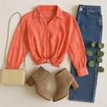 Okief & Okief Coral Floral Silk Blend Button Photo 7