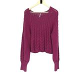 Free People NWT  Womens Sandre Cable Knit Pullover Sweater Dreamy Mulberry Large‎ Photo 1