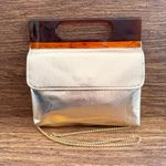 Vintage Gold Metallic Faux Leather Lucite Tortoiseshell‎ Clutch Shoulder Bag Photo 0