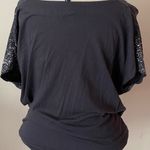 JC Penny She said draped scoop neck Tshirt top metallic splatter pattern Med gray trendy Photo 2