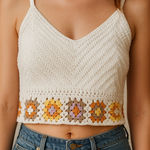 Hollister White Crochet Granny Square Crop Top Photo 0