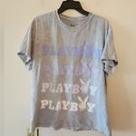 Playboy  Stonewash Bunny Spell Out Logo Grey T-Shirt Size womens Medium Cotton Photo 0