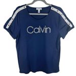 Calvin Klein Navy Blue Rhinestone Logo Buckle Short Sleeve Cotton Blend Tee Sz L Photo 0